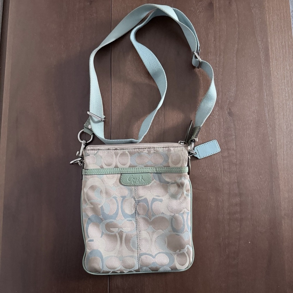Y2K Coach Optic Signature 2PC Set: Crossbody Swingpack & Wallet Mint Green